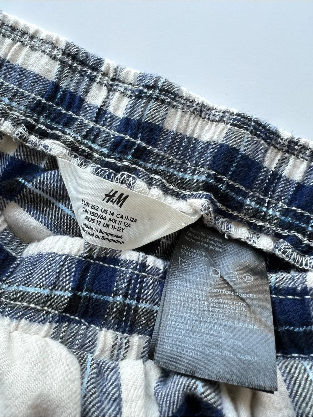 H&M Kids Blue & White Plaid Wide Leg Cotton Pajama Pants Lounge Size 14 / 11-12Y